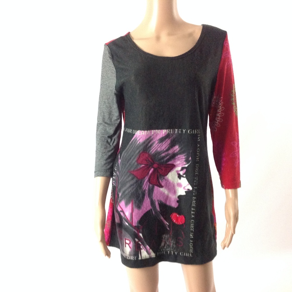 Mechant Women's Short Graphic Dress 3/4 Sleeve
